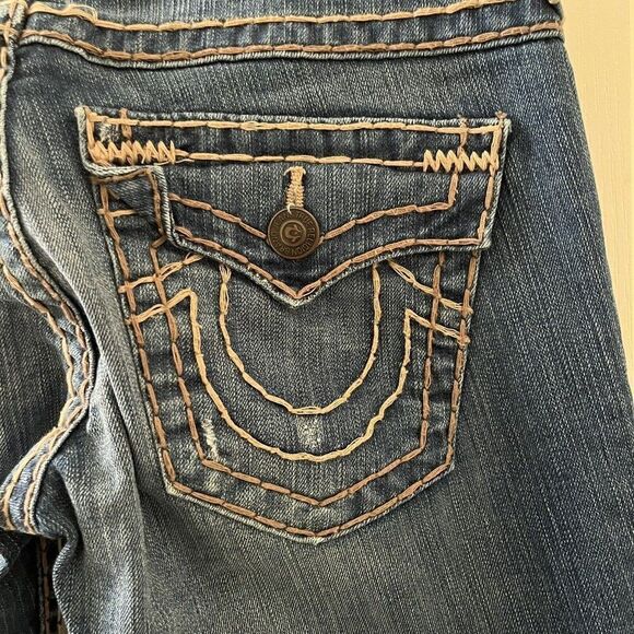 True Religion Billy Super T Jeans Think Tan Stitching USA Y2K Women's Size 27 - Picture 14 of 16